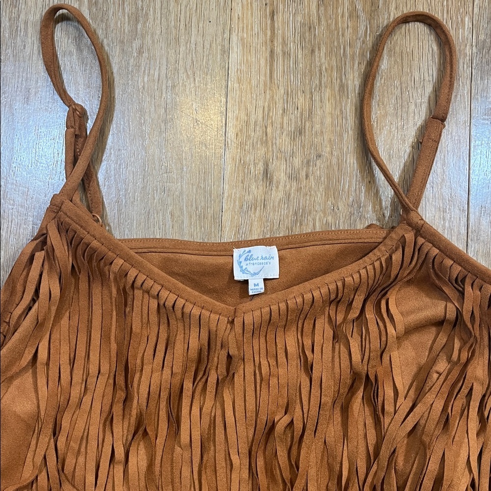 NWT Blue Rain x Francesca's Fringe Tank Top Western Boho Rust Caramel Medium New - Picture 3 of 12